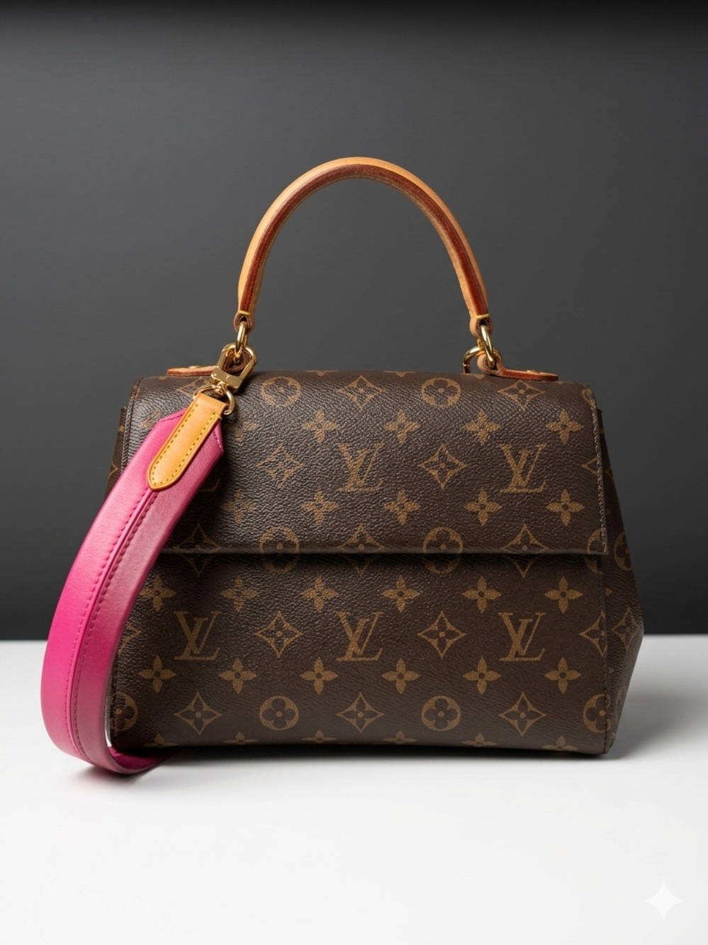 Louis Vuitton Cluny Top Handle Bag Monogram Canvas BB Pink Fuchsia Strap Auth.